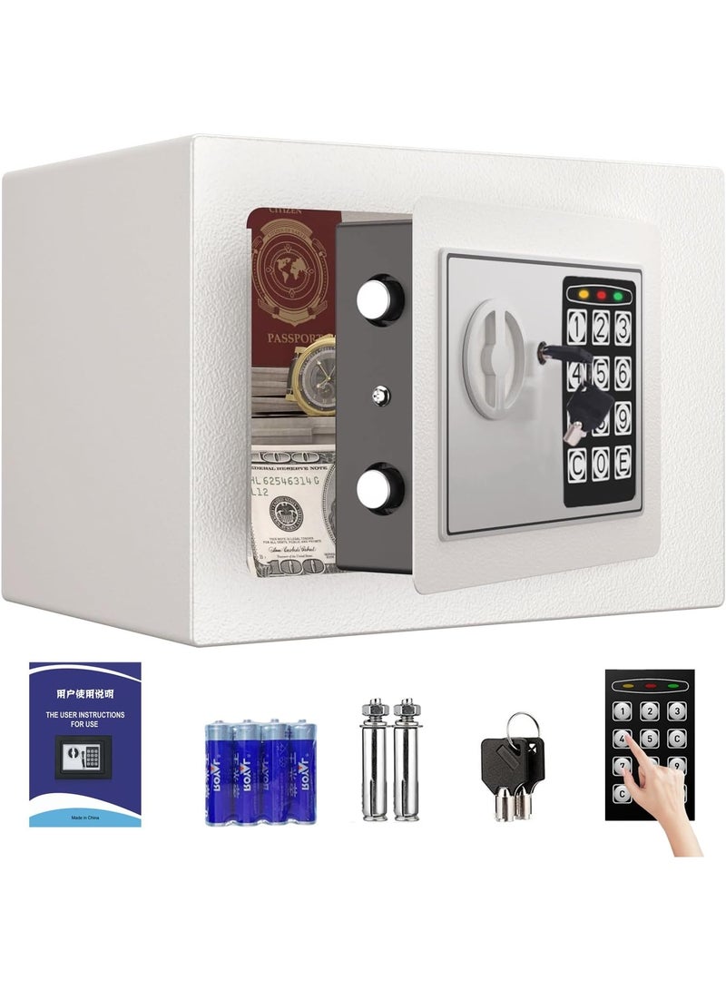AoMige Small Home Safe,Digital Money Electronic Safe Box w/Pass Code Keypad & Keys for Hotel Office Buiness,Hidden Wall Security Safe Box for Valuable Cash Money Jewelry Documents (White, 6.7L) - Image 1